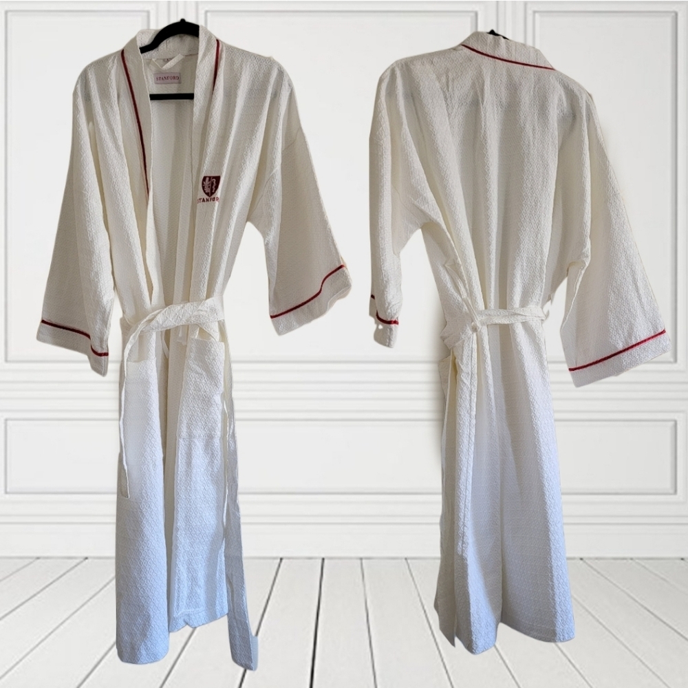 NWOT/100% Cotton Unisex Bathrobe, White w/ Stanford Medical School Logo